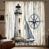 2PCS Digital Printed Curtains, Island Lighthouse Nautical Ocean Coastal, Window Curtains for Living Room Bedroom Home Decoration