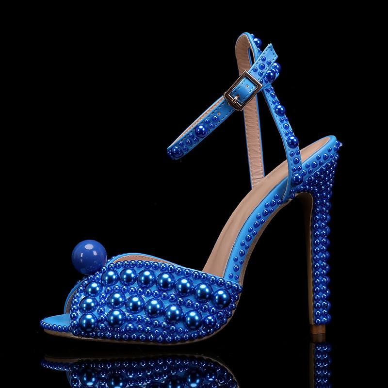 Fashion Star style Luxury Pearls Crystal Peep Toe Women Sandals Fashion Summer High heels Gladiator Sandals Wedding Party Bridals Shoes