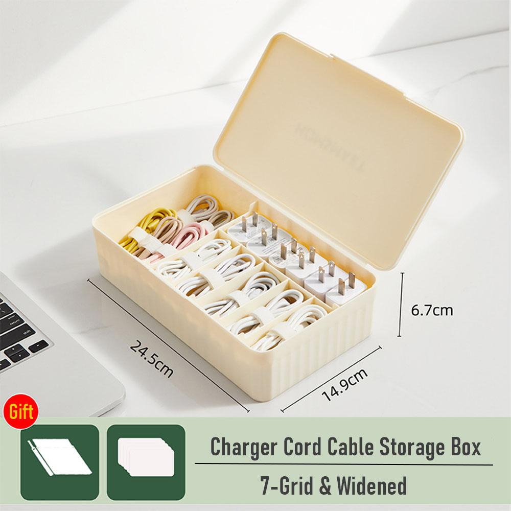 Charger Cord Data Cable Storage Box, Data Line Storage Desktop Cable Collect Case Dustproof Power Boxes Wire Cable Organizer