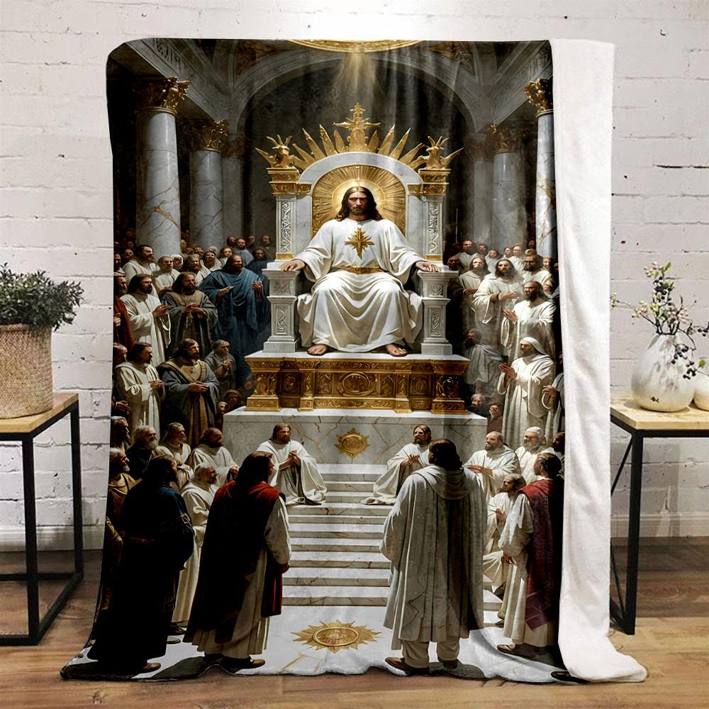 Jesus Enthroned Crowded Church Printed Blanket for Living Room Bed Couch lunch break Soft Cozy Blanket for Friend's festival Gift