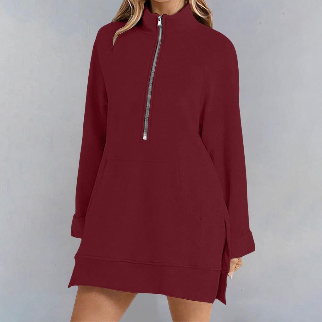 Womens Oversized Mid-length Sweatshirts Zipper Long Sleeve Pullover Outfits With Pocket
