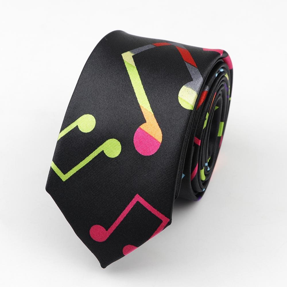 Classic Fashion Men's Skinny Tie Colorful Musical Notes Printed Piano Guitar Polyester 5cm Width Necktie Party Gift Accessory