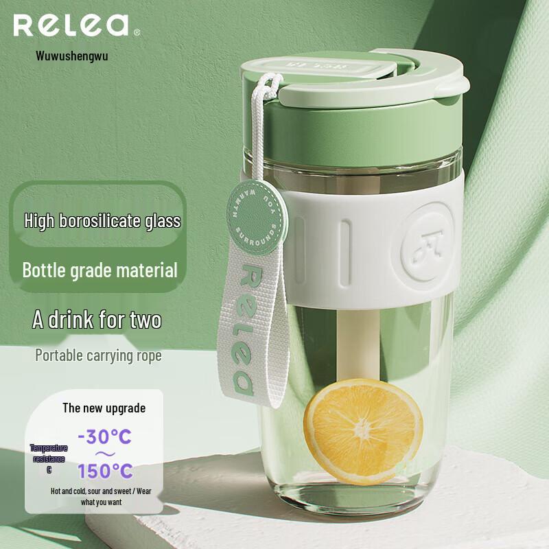 

RELEA 520ML Glass Straw Cup