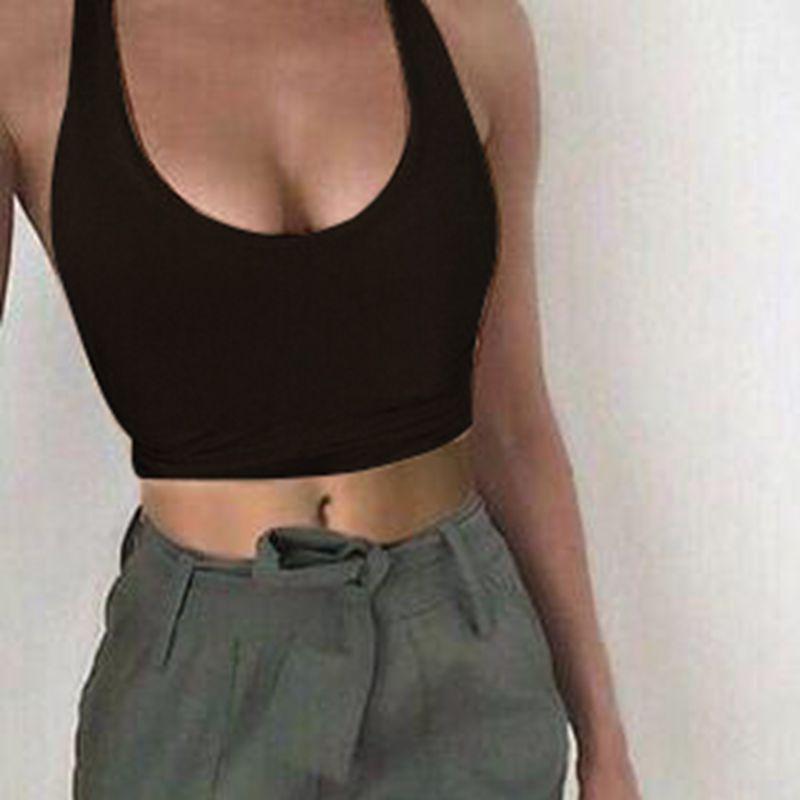 Ladies Streetwear Sleeveless Rib Knit Vest's Encrypted White Halter Sexy Halter Top