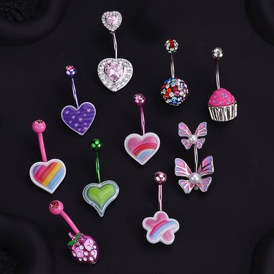 Sweet Dinosaur Navel Ring Zircon Heart Strawberry Belly Button Ring For Women Body Piercing Decor Vacation Leisure Beach Jewelry