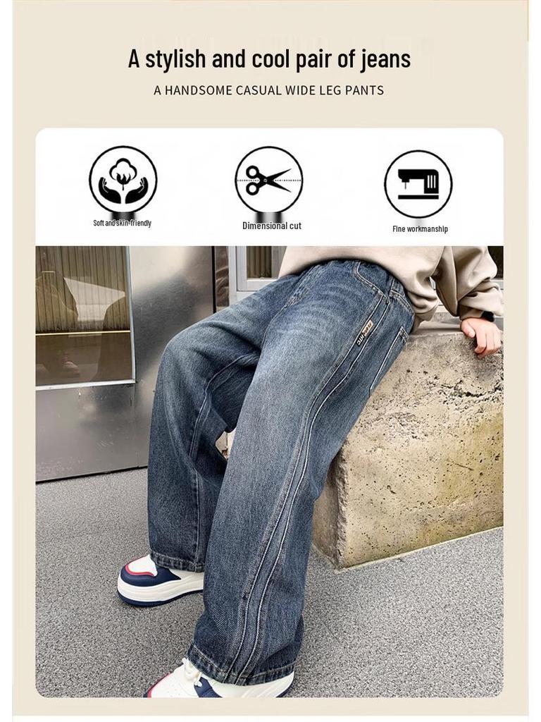 Jeans droits amples pour garçons - Collection Printemps/Automne 2026: Pantalons décontractés pour enfants - Tailles M et L