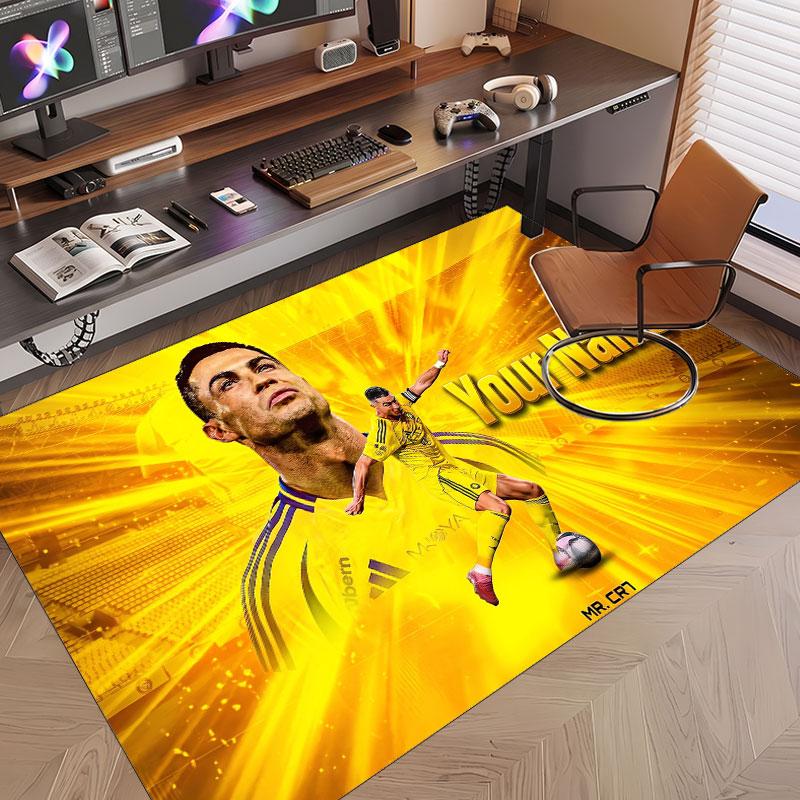 Benutzerdefinierter Teppich Cristiano Ronaldo Muster Druck Name Text Weicher Rutschfester Boden Teppich für Zuhause Innen Dekoration