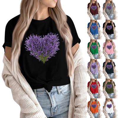 Women's Fashion Casual Printed Round Neck Short Sleeved Pullover T-Shirt Top