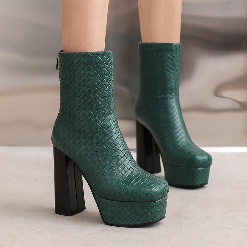 J/Dámské vysoké podpatky krátké kozačky sexy evropský a americký styl podzim a zima nové nepromokavé platformě tlustý podpatek martinky velké dámské boty