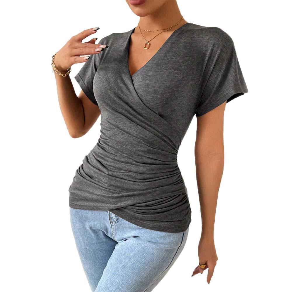 2024 European-American Deep V Knitted Pleated Slimming Top