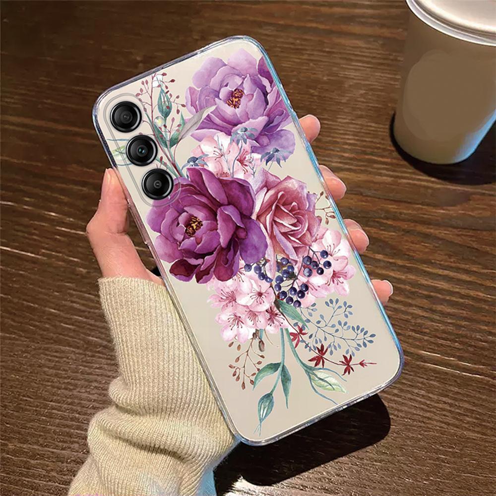 For Samsung Galaxy M13 M14 M15 M23 M33 M34 M53 M54 M55 Oil Painting White Daisy Flower Phone Case Clear Transparent Couple Cover