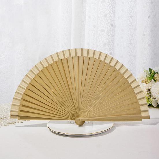Wooden Folding Fan Solid Color Chinese Japanese Style Hand Fan Portable Wedding Dance Party Decorative Handheld Fan