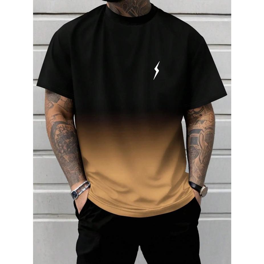 

Мужская футболка большого размера с графикой градиентной молнии омбре - Спортивная повседневная футболка с коротким рукавом и круглым вырезом, стандартной посадки, для повседневного комфорта БОЛЬШОЙ РАЗМЕР XL жёлтый