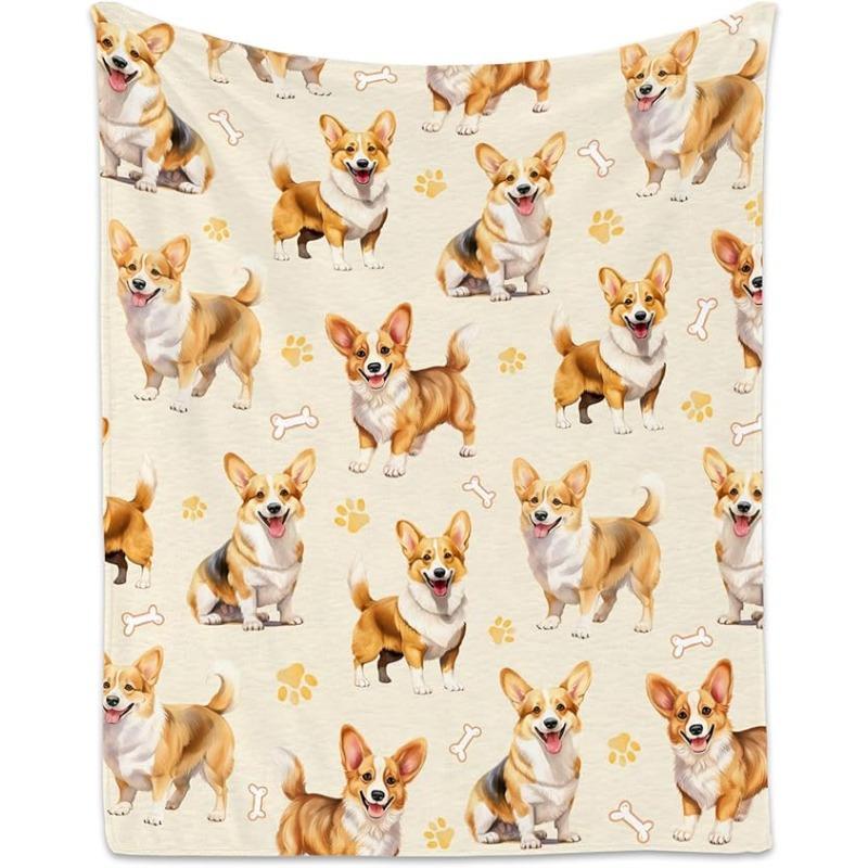 Corgi Dog Pattern Flannel Blanket Pet Lover Gift Dog Print Throw Blanket Soft Cozy Home Decor Dog Breed Fan Gift Plush Cover