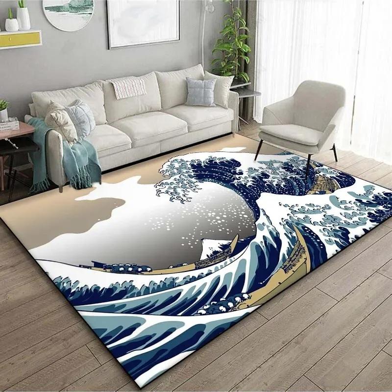 Great Wave Carpet Mat Rug Starry Night Ukiyo-e Japanese Art Fusion Home Decoration Floor Mat Carpets Living Room Bedroom Decor