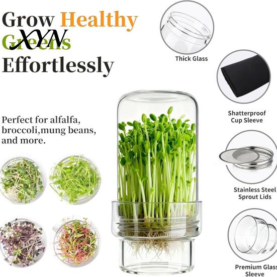 Pesticide-free Sprouts Kit Sprouting Jar Kit, Wide Mouth Glass with Sprout Lid, Blackout Enzyme-rich Sleeve, Plant Growing for Home Gardeners