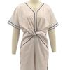 Women's Summer Casual Twist Waist Long Dress Cotton Linen Short Sleeve V Neck Boho Swing Dress Beach Vacation Flowy A-line Sundress