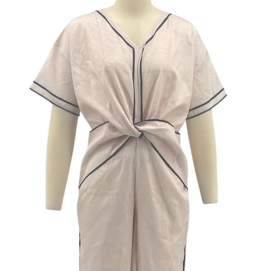 Women's Summer Casual Twist Waist Long Dress Cotton Linen Short Sleeve V Neck Boho Swing Dress Beach Vacation Flowy A-line Sundress