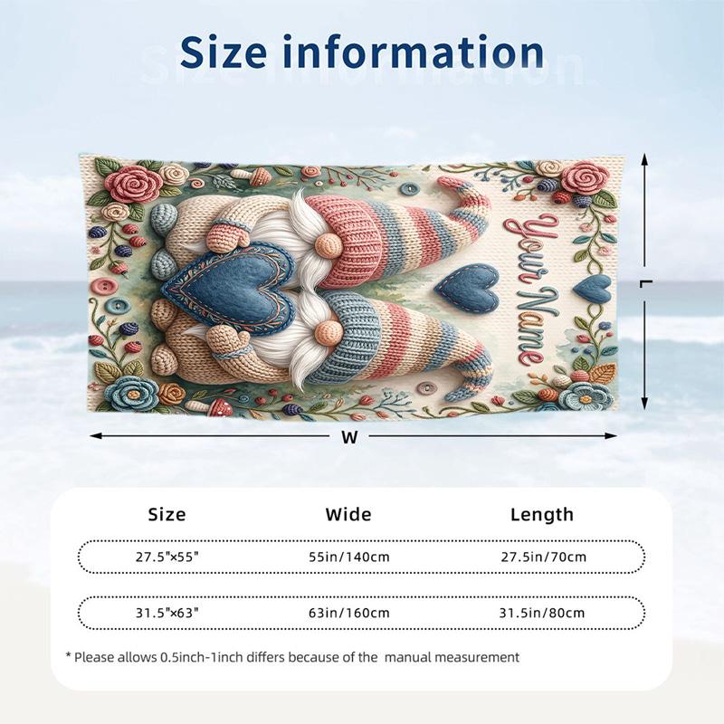 Gnome Theme Beach Towel Personalized Custom Name & Text Soft Quick Dry Beach Towel for Swimming Travel