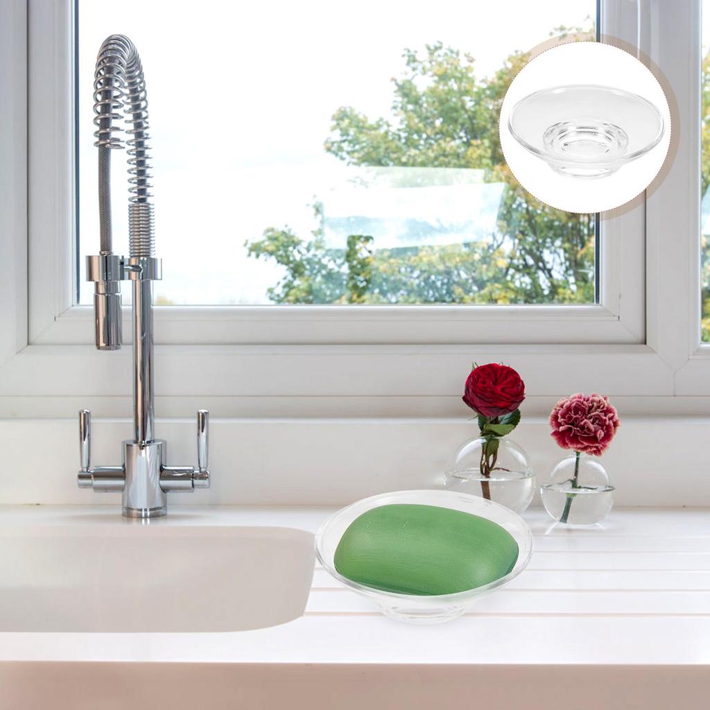 Transparente Glasseifenbox Runde Seifenschale Badezimmer Waschen Abtropfschale Badezimmer Seifenaufbewahrungsbehälter Seifenhalter für Badezimmerdusche