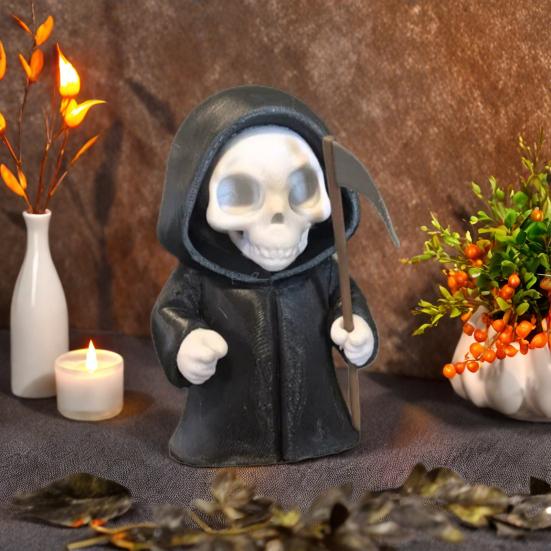 Halloween Grim Reaper Statue 4.72" Articulated Scythe Figure Resin Halloween Desk Decor for Anime Gothic Collections