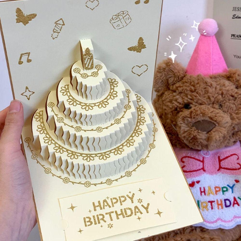 Folding 3D Birthday Card with Envelope Postcard Pop-Up Greeting Card Surprise Colorful Happy Birthday Card Party Supplies