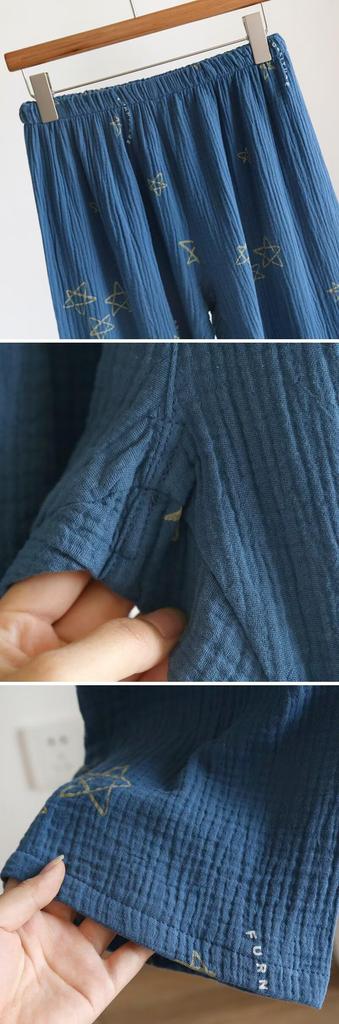 Double Gauze Long Open Simple and Loungewear and Pants Star Perfect for and Perfect as Loungewear or S-Lifeeling Men's Pajamas, 100% Cotton, Sleeves,