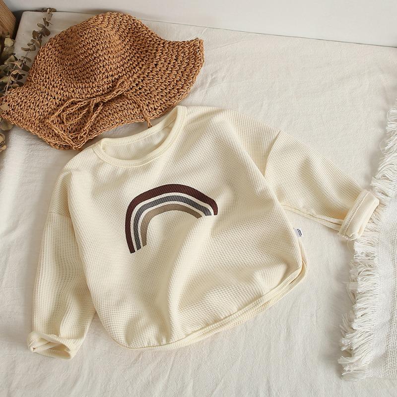 Autumn New Children's Waffle Long Sleeve Round Neck Pullover Sweater