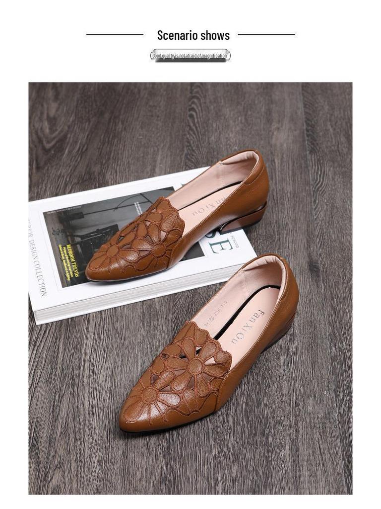Embroidered Breathable Chunky Heel Flats - Plus Size Women's Fashion Shoes