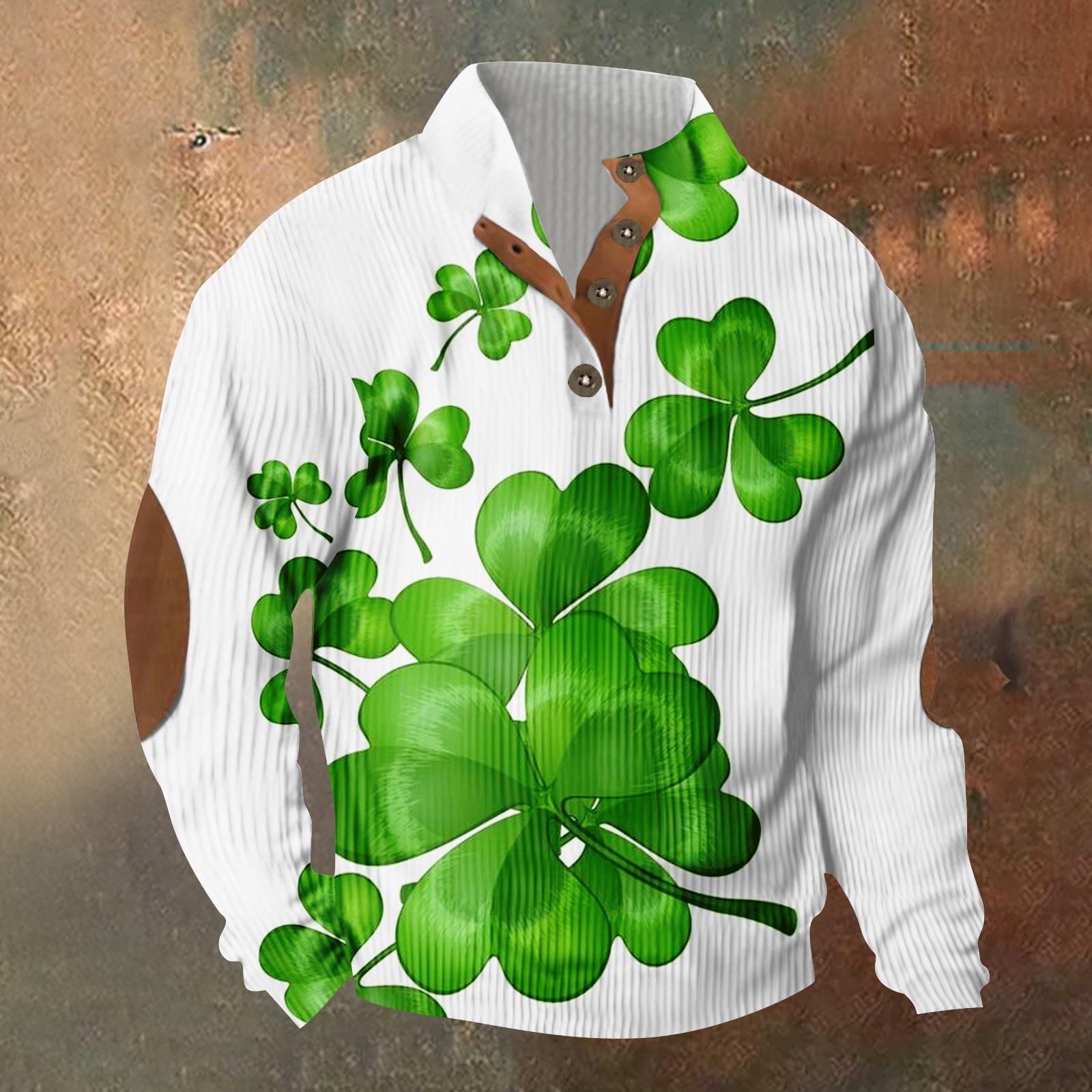 

Трикотажный принт на 3 пуговицах - вельветовый мужской свитшот со стоячим воротником и карманом, повседневный свитшот на пуговицах для активного отдыха XXL белый