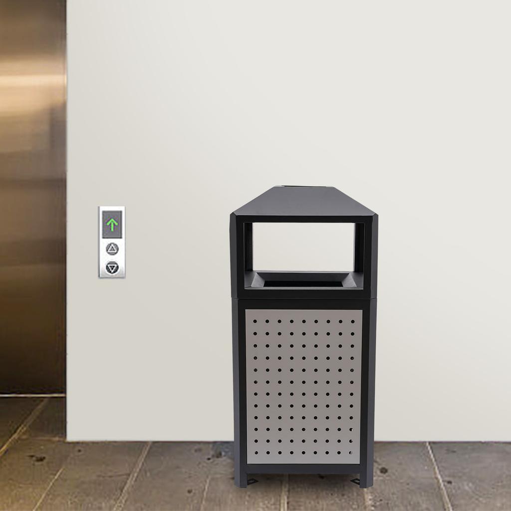 15 Gallon Grey Commercial Trash Can with Ashtray, 56L Large Capacity Outdoor Garbage Bin, 16x33 Inch Industrial Waste Container