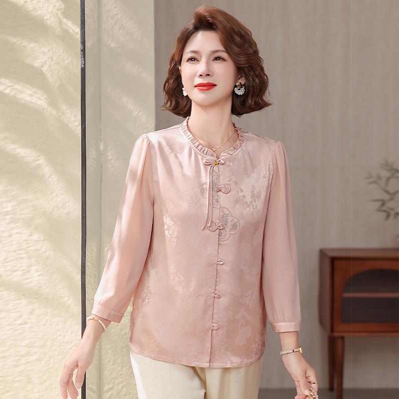 

2026 Summer Fashion Slimming Top - Age-Reducing Casual Mother s Shirt 3XL (Recommended for 120-135 jin) розовый