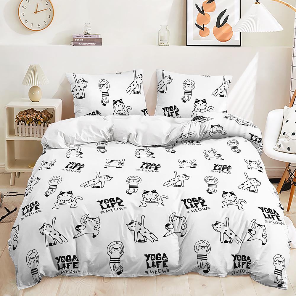 

Three-Piece 3D Quilt Cover Japanese Simple Fresh Cat Kit Bedding 135 * 200 (two-piece set) 90g