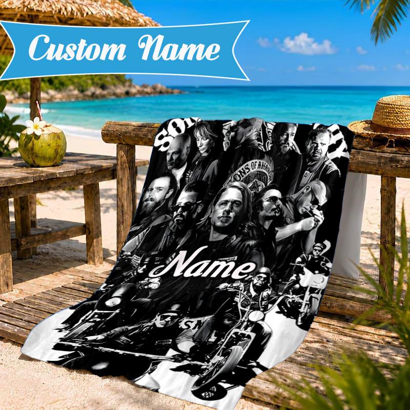 Custom Name Group Portrait Sons Heart In Space Adventure Microfiber Beach Towel, Lightweight for Summer Travel, Swimming Pool Fan Gift