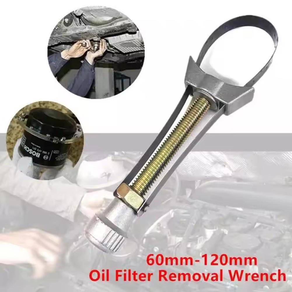 Oil Filter Wrench Heavy Duty Adjustable Steel Strap 60mm-120mm Diameter Universal Car Auto Motorcycle Oil Filter Removal Tool