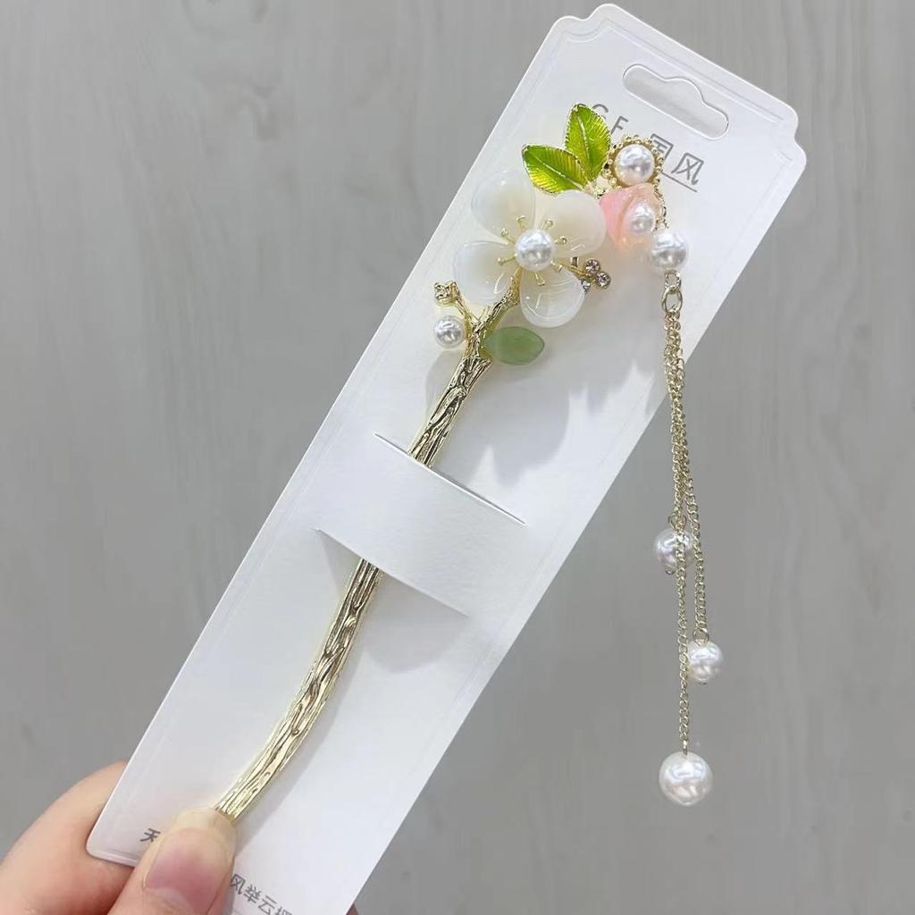 Fairy Flower Tassel Hairpin For Women Handmade Oil Dripping Floral Hair Stick Jewelry Metal Hair Accessories Girls Hair Pin 1pc