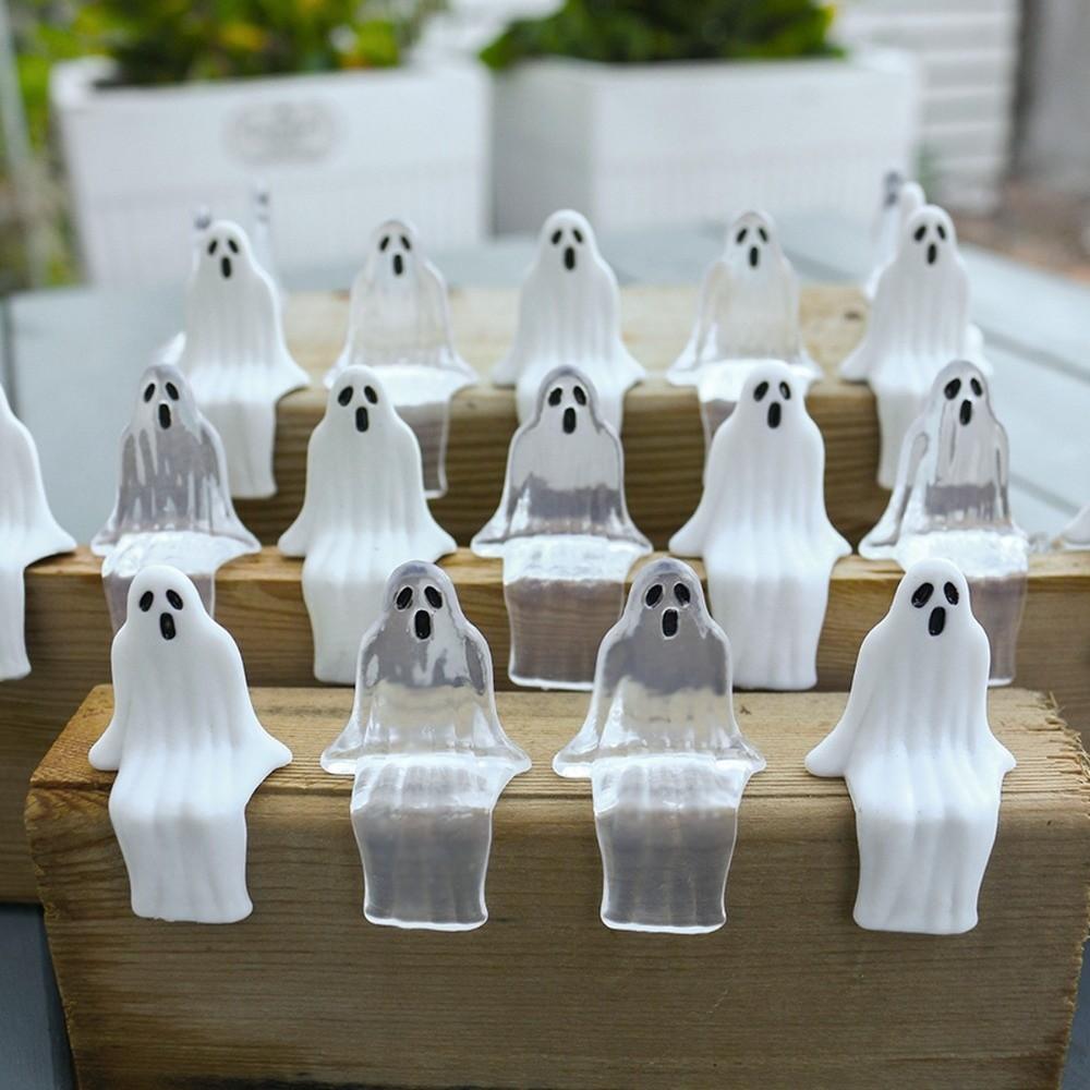 20pcs Sitting Pose Halloween Ghost Decoration Cute Transparent Joy Garden Ghost Ornament Creative Mini Ghost Statue Decorations