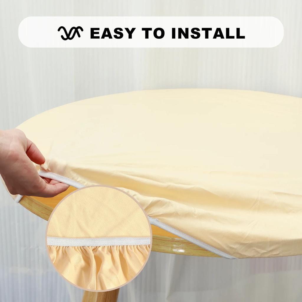 Round Tablecloth Waterproof Picnic Elastic Fitted Table Covers Resistant Washable Dining Table Protector for  Picnic Party