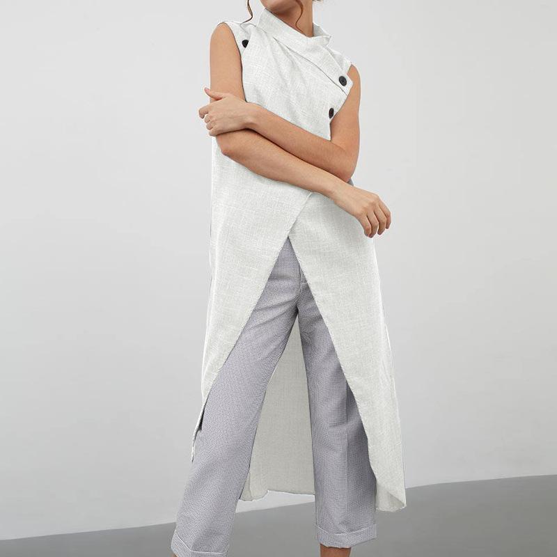 Women's Irregular Button Sleeveless Patchwork Top with Summer Temperament, High Waisted Commuting Top