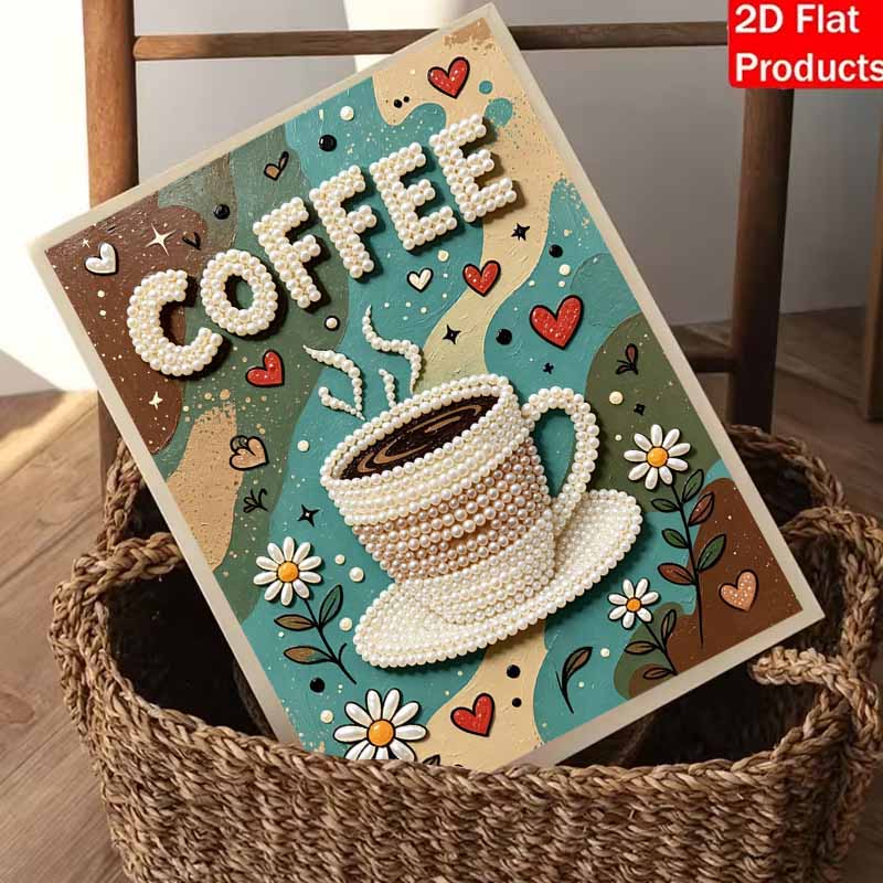 Coffee Cup Daisy Heart Pearl Painting Set Pearl Art DIY Handmade Crafts Home Wall Decoration