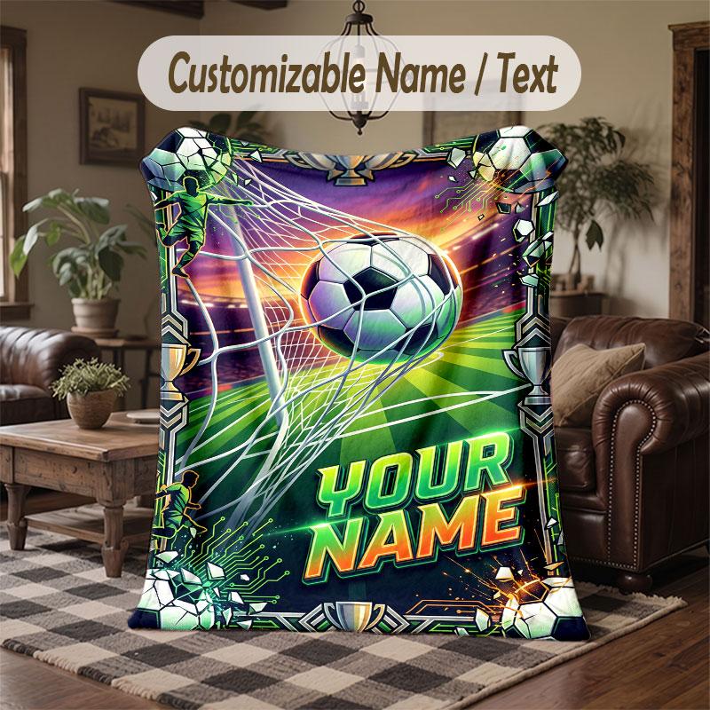 Soccer Theme Throw Blanket Custom Name Text Personalized Blanket Soft Cozy Blanket for Home Sofa Bed