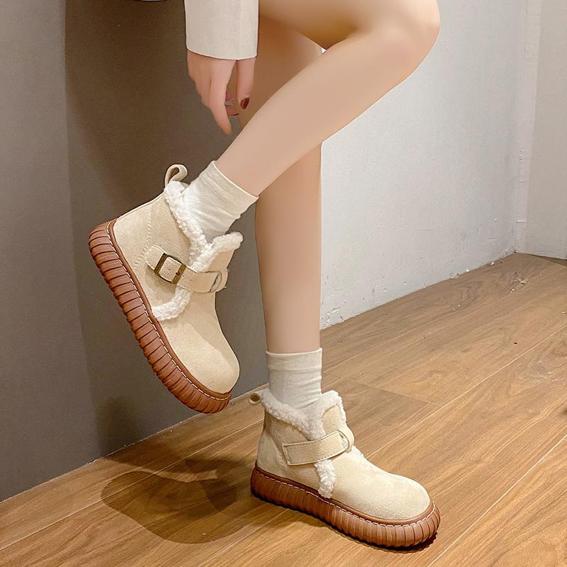 Fashion Aphixta Buckle Dec 4cm Chunky Heel Women Warm Snow Boots Sneaker Shoes Short Plush Ladies Footwear Botas De Invierno Para Mujer