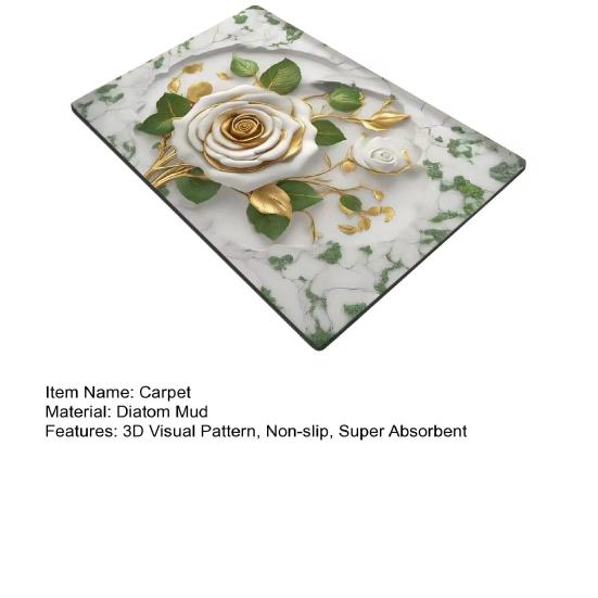 3D Visual Flower Rug Diatomaceous Earth Absorbent Bath Mat Floral Floor Mat with Non-Slip Backing for Entrance Kitchen Bathroom Shower