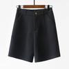 Women Summer Shorts High Waist Suit Shorts Straight Loose Thin Elastic Waist Above Knee Length Pockets Soft OL Style Formal Business Shorts