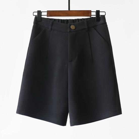 Women Summer Shorts High Waist Suit Shorts Straight Loose Thin Elastic Waist Above Knee Length Pockets Soft OL Style Formal Business Shorts
