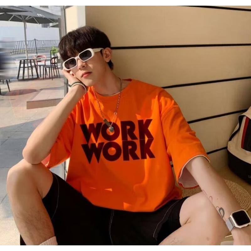 

Мужские футболки с коротким рукавом с буквенным графическим принтом и половиной рукава Футболка-пуловер Повседневная футболка Мужская корейская повседневная футболка с круглым вырезом в стиле ретро 5XL оранжевый