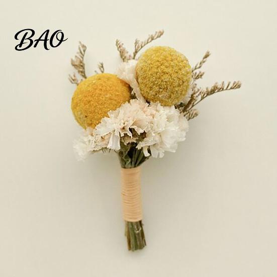 Bridal Party Floral Decor Dried Flower Boutonniere, Preserved Wedding Corsage, Rustic Natural Dry Gift Box Decoration Brooch Pin for Groom Bride