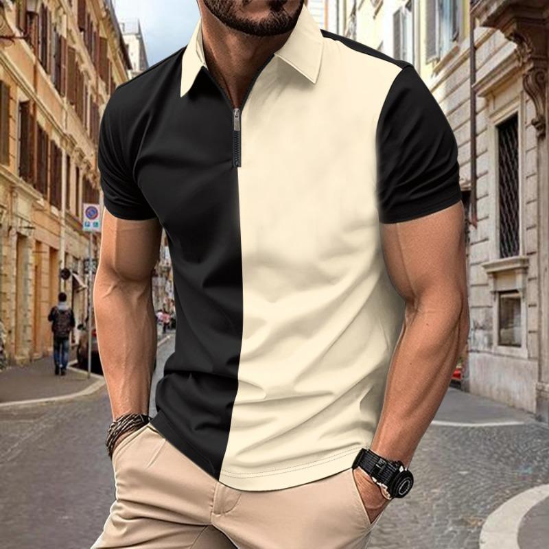 

Летняя мужская цветная рубашка-поло для гольфа с короткими рукавами, модная мужская футболка-поло на молнии XL бежевый