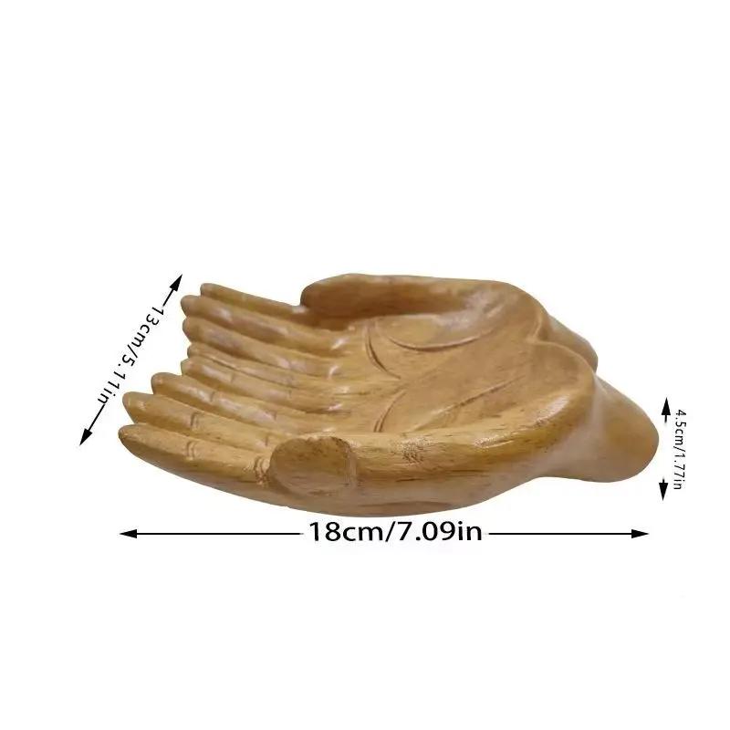 New Creative Wooden Carving Buddha Hand Crystal Display Stand Fruit Tray Living Room Office Desk Ornament Home Decoration