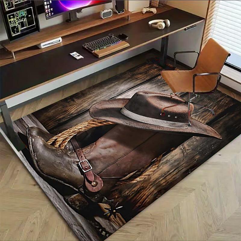 1PC Cowboy hat, leather boots Anti-slip carpet, suitable for Office, bedroomand playrooms. It can also be used as a sofa footrest cover-W27